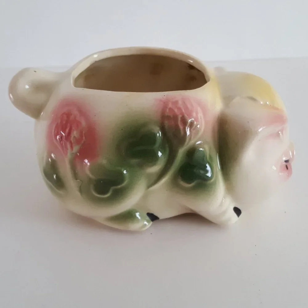 Vintage Ceramic Sleeping Pig Planter Small